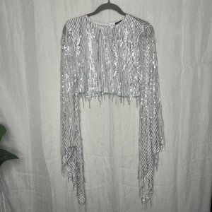 Nasty Gal Silver Sequin Fringe Top